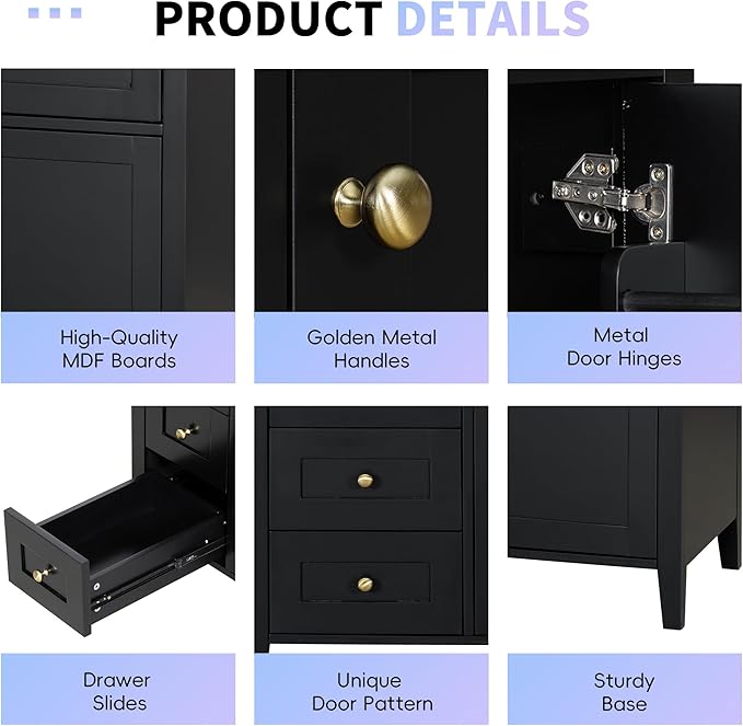 Harper & Bright Designs 36" Bathroom Vanity with Sink, Free Standing Vanity Set with 4 Drawers, Storage Racks, and Adjustable Shelf, Wood Bathroom Cabinet with Ceramic Basin for Bathroom, Black