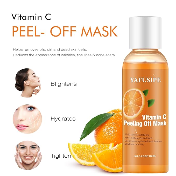 Peel Off Face Mask Vitamin C Peel Off Masks, Blackhead Mask Orange Peeling Lotion Exfoliating Blackhead Remover Poreless Deep Cleanse Purifying Hand Masks for Face Arms Neck Gifts 3.4 FLOZ