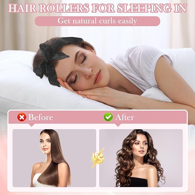 Heatless Curls Overnight, No Heat Overnight Curl Headband, 70" Soft Ribbon Wrap for Long Hair, 9 PCS Heatless Curls Set
