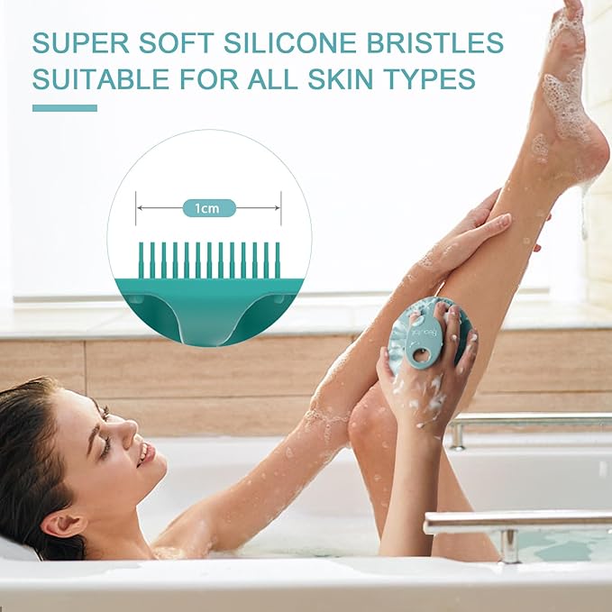 Silicone Body Scrubber Shower Bath Wash Brush Gentle Exfoliating Scrub Cleansing Loofah for Women Men Baby Sensitive Skin, Easy to Clean, Lather Nicely, More Hygienic, 1 Pack, Cyan