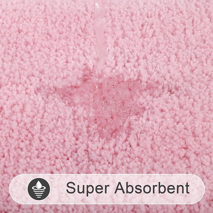SHACOS Pink Bathroom Rugs 2 Piece Set 20x32 + 16x24 inch, Non Slip Bath Mat Microfiber Bathroom Rug, Soft Fluffy Water Absorbent Washable Bath Rugs