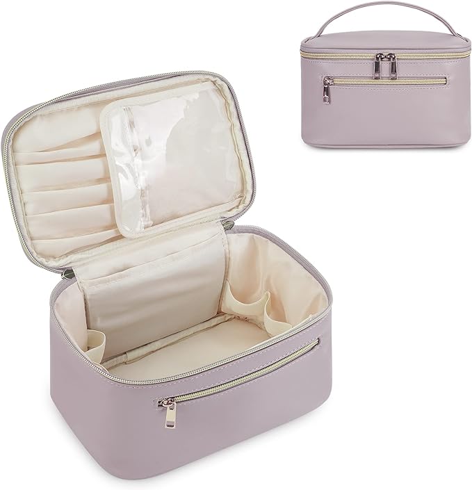 Wandering Nature Makeup Bag, Travel Make Up Organizer Cosmetic Brush Bags Case for Women in Vegan Leather, Purple, Patent Pending