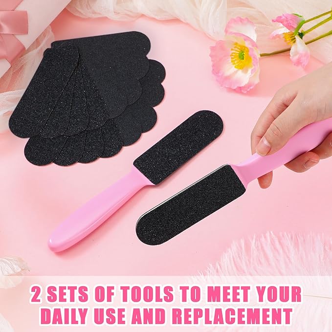 Mudder 2 Pieces Stainless Steel Pedicure Foot File Callus Remover Foot Scrubber Rasp with 20 Replaceable Coarse/Fine Double Side Reusable Pads for Care Cracked Skin Callus Remover Tool (Pink)