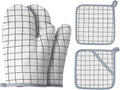 Oven Mitts and Potholders BBQ Gloves-Oven Mitts and Pot Holders with Recycled Infill Silicone Non-Slip Cooking Gloves for Cooking Baking Grilling (4-Piece Set) (White)
