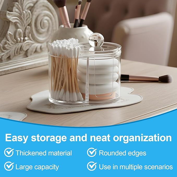 Cotton Swab Holder Dispenser Dual-Compartment Cotton Organizer Clear Vanity Canister with Removable Dustproof Lid Bathroom Accessories Storage Organizer for Cottons Swabs Balls Pads Floss
