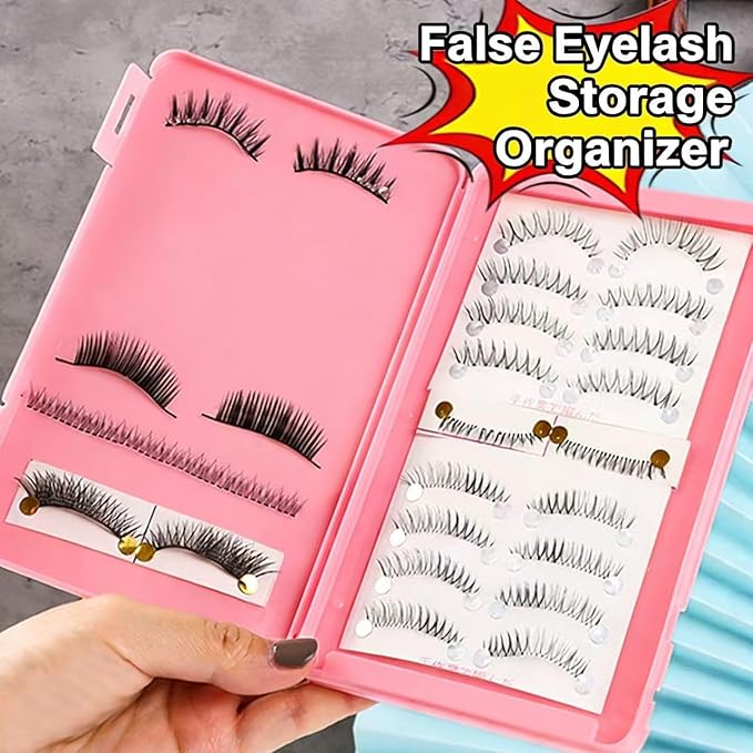 Empty Eyelash Storage Box,Eyelash Storage False Eyelash Display Box can Holds a large number of False Eyelashes Xmas Gift for Girls Makeup Lovers (Pink)