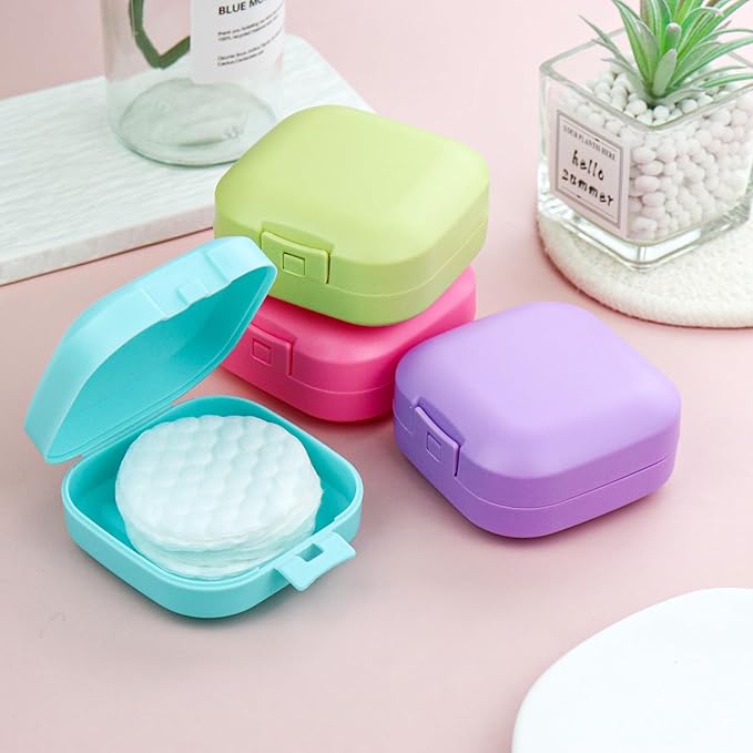 Plastic Square Cotton Pad Holder - Pack of 4, Multiple Colors, Portable Travel and Sealed, Suitable for Makeup Remover Cotton Balls