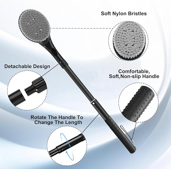 Back Scrubber for Shower,25" Long Handle Shower Brush for Body Exfoliator and Deep Clean,Back Washer for Shower for Men,Women and Elderly