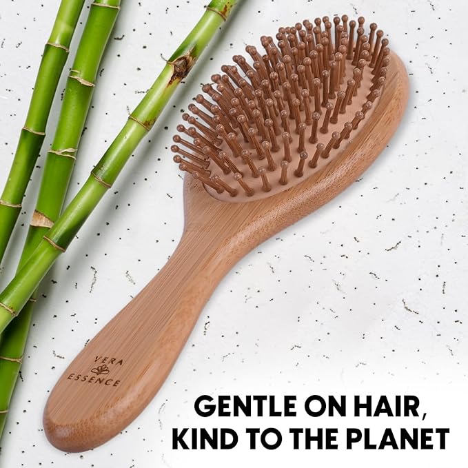 Bamboo Brush for Hair Growth – Natural Bristle Brush w/Wooden Paddle for Detangling, Reducing Breakage & Scalp Massage - For Thick, Thin, Curly, Dry, Wet Hair - Ergonomic Handle Ideal for Women & Men