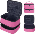 Double Layer Makeup Bag Portable Large Cosmetic Case Organizer with Adjustable Dividers Storage Travel Bag for Accessories Brushes Conditioner and Skin Care Products (Wine)