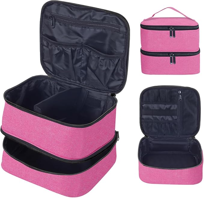 Double Layer Makeup Bag Portable Large Cosmetic Case Organizer with Adjustable Dividers Storage Travel Bag for Accessories Brushes Conditioner and Skin Care Products (Wine)