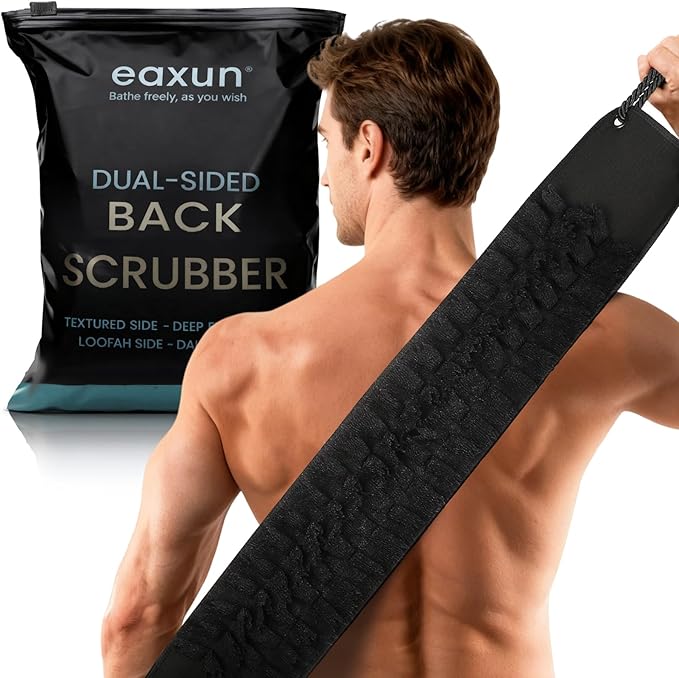 Back Scrubber with Handles for Shower, Wider 40 Inches Dual-Sided Back Washer with Exfoliating Texture and Loofah for Men, Women and Elderly, Bath Back Exfoliator Body Cleaner for Deep Cleansing
