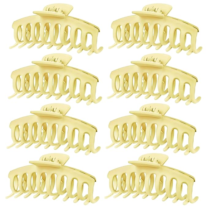TOCESS Hair Claw Clips for Women - 8PK Large Neutral Matte Jumbo Hair Clips for Thick, Thin, Long, Short, Curly Hair Girls, Big Jaw Clip Set for Daily Use (Lemon Yellow)