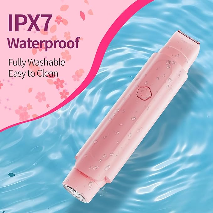 Bikini Trimmer for Women - 2 in 1 Women Electric Razor, Rechargeable Body Hair Trimmer and Facial Hair Remover, IPX7 Waterproof Wet & Dry Use Womens Electric Shaver for Bikini Underarm Leg Arm Body