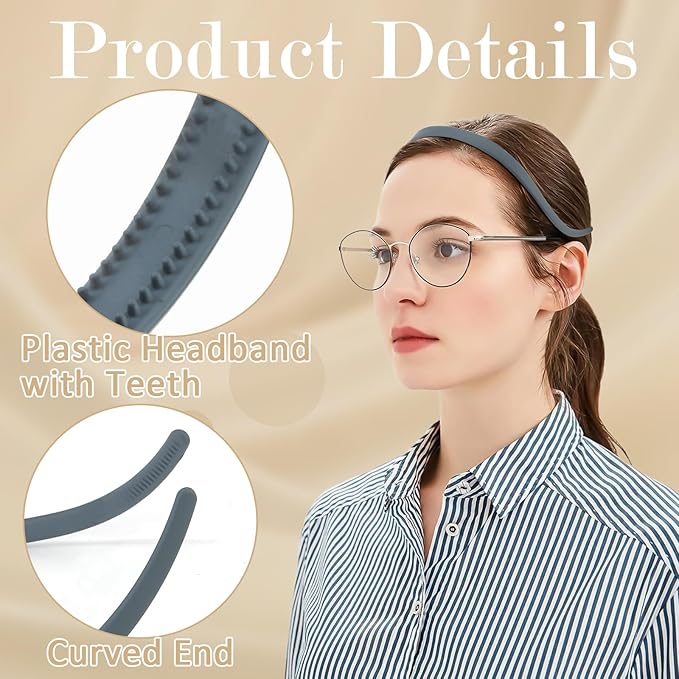 Headbands for Glasses Wearers No Headache No Pressure Comfortable Sunglasses Headband 6PCS Thin Plastic Hairbands with Teeth Fashion Head Bands for Women's Hair Non Slip Hair Accessories