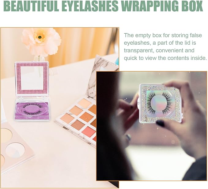 Cabilock 3pcs Lash Packaging Boxes with Rhinestones Colorful Small Eyelash Storage Cases for False Lashes in Pink Red and Iridescent for Salon and Personal Use