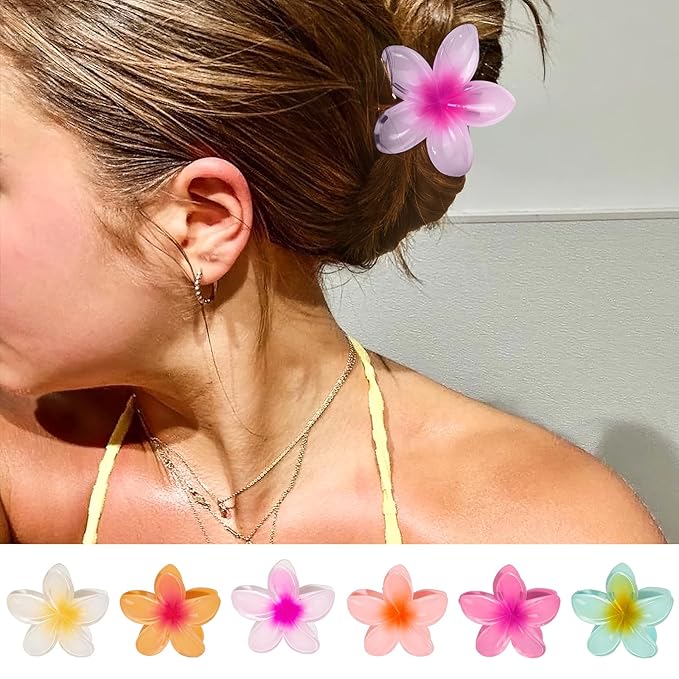 6 Pcs Flower Hair Claw Clips for Women Girls, Hawaiian Hibiscus Flower Hair Clips, Cute Vacation Beach Hair Accessories
