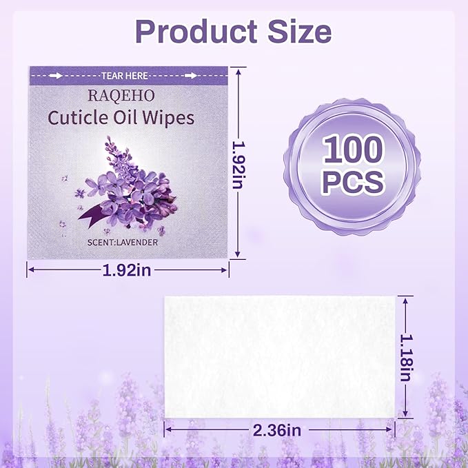 100pcs Cuticle Oil for Nails - Lavender Nails Oil Wipes Travel Size Cuticle Oil Aceite Para Cuticula for Weak, Dry, Damaged Nail, Hand Care Products, Technician Essentials, Sensitive Skin