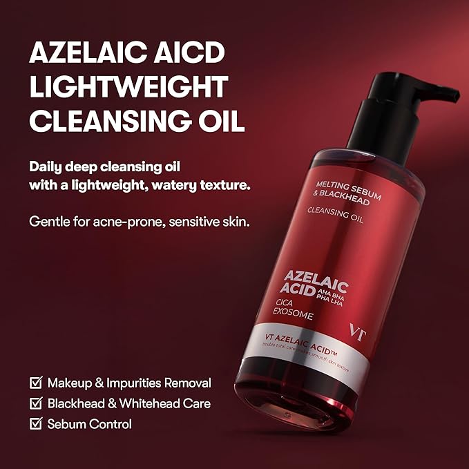 VT COSMETICS Azelaic Acid Cleansing Oil for Acne-Prone & Sensitive Skin, Lightweight Watery Texture Makeup Remover, Pore Cleansing Oil, Removes SPF & Sebum, Blackhead Care (200 ml / 6.76 fl oz)