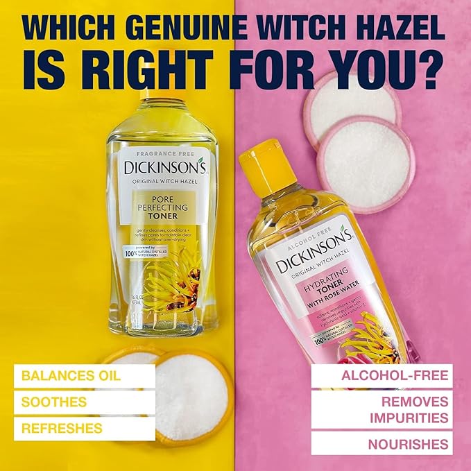 Dickinson's Original Witch Hazel Pore Perfecting Toner | 100% Natural Distilled Witch Hazel | America's #1 Toner | Refines Pores | Removes Impurities & Oil |8 Fl Oz | 6 Count