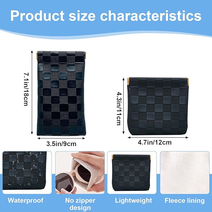 4PCS Small Makeup Bag for Purse, Mini Leather Pocket Cosmetic Bag for Women, Waterproof Portable Makeup Pouch No Zipper Coin Purse Lipstick Bag Accessories, Checkered Travel Storage Bag(White, Black)