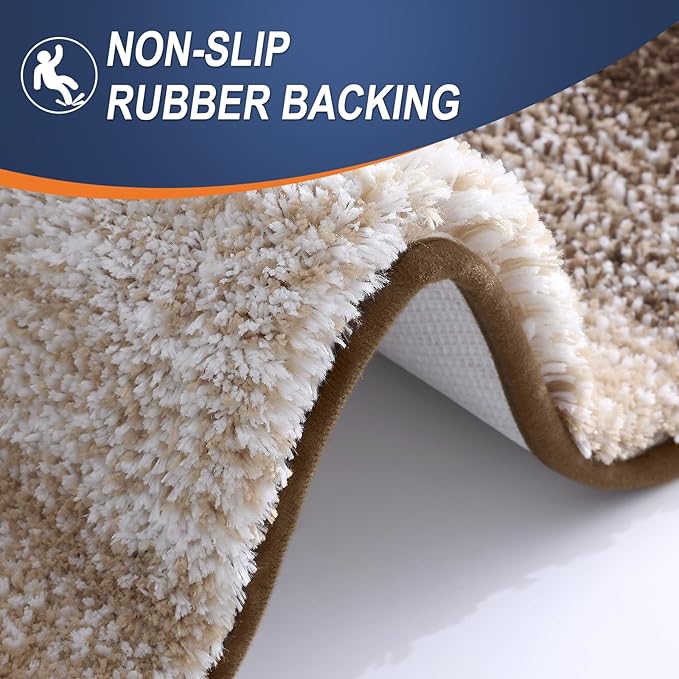 OLANLY Bathroom Rug Set 2 Piece, Soft Absorbent Microfiber Bath Mats and U-Shaped Contour Toilet Rug, Non-Slip, Machine Wash Dry, Plush Shaggy Bath Mats for Bathroom (24"x16"+24"x20", Light Brown)