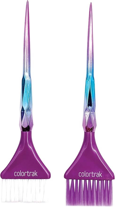 Colortrak The Aurora Collection Wide Color Brushes, Gem-Cut Handle, Tapered End, Stain-Free Metallic Finish, Matches Other The Aurora Collection Products, 2 Pack - 1xFirm Bristle, 1xFeather Bristle