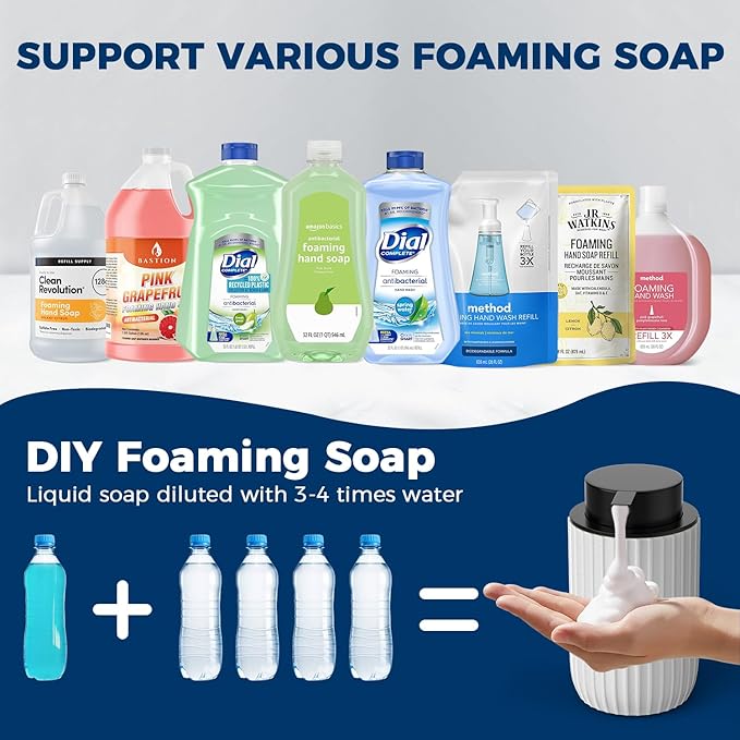 Ceramic Foaming Hand Soap Dispenser，12 oz Bathroom Soap Dispensers， Lotion Dispenser for Kitchen, Refillable Matte Streaks Soap Dispenser with Large Pump (White)