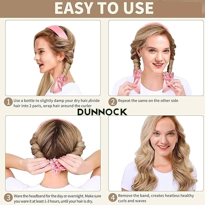 Dunnock Heatless Curling Rods Set Sakura Pink - Heatless Curls Overnight with 34" Hair Curler & 2 Satin Scrunchies No Heat Hair Curlers for Soft Waves & Bouncy Curls Damage Free Hair Styling Tool