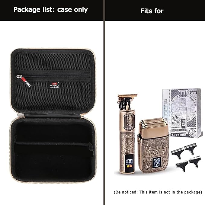 FBLFOBELI EVA Hard Storage Case for Ufree/for Brightup FK-8788T/ for Wahl 9916-817V Electric Razor Foil Shavers for Men, Hair Beard Trimmer Grooming Shaving Kit Storage Holder (Black+Gold Zipper)