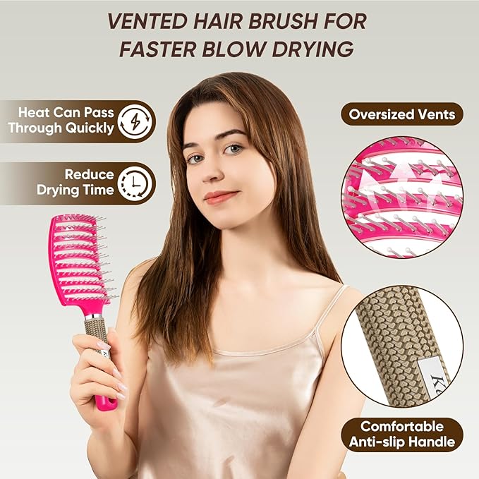 2 Pack Curved Vented Detangling Brush for Wet & Dry Hair, Paddle Styling Brush for Faster Blow Drying, Detangler for Women, Men, Curly, Thick Hair