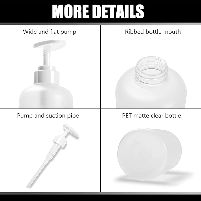 Shampoo Bottles Refillable with Pump, YACEYACE 3Pcs 16.9oz Matt Clear Empty Shampoo Dispenser, Shower Soap Dispenser, Refillable Shower Bottles with Labels, Conditioner Dispenser