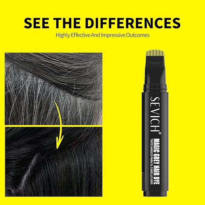 SEVICH Grey Hair Dye Pen, Root Touch Up Stick – Use for Grey Hair Coverage, Natural Plant Extracts, Easy toApply, Waterproof & Sweatproof,Suitable for Both Men and Women(Black)