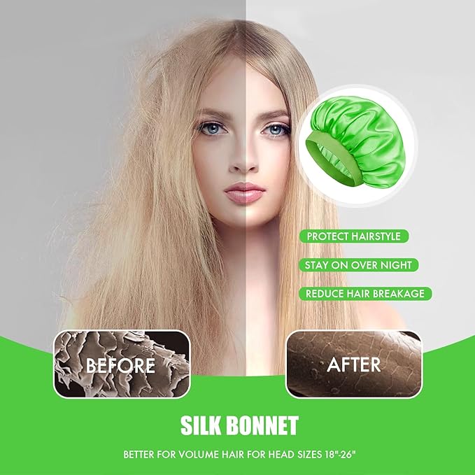Satin Silk Bonnet for Sleeping, Double Layer Silk Sleep Cap for Men & Women, Soft Satin Lined Bonnet for Curly Hair