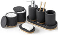7PCS Bathroom Accessories Set, with Soap Dispenser, Q-tip Holder, Toothbrush Holder, Tumbler, Soap Dish, Vanity Tray, Bathroom Set Complete Organizer Countertop for Modern Decor, Black