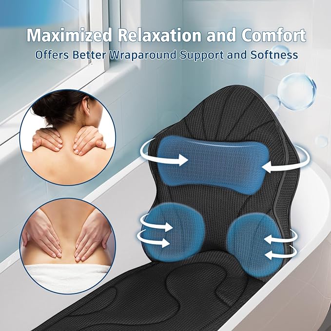 Full Body Bath Pillow for Tub-Extra Thick Bathtub Pillow with Head & Neck Support, Luxury Tub Pillow for Comfort, Non-Slip Bath Cushion for Women, Men & Seniors, Bathroom Accessories