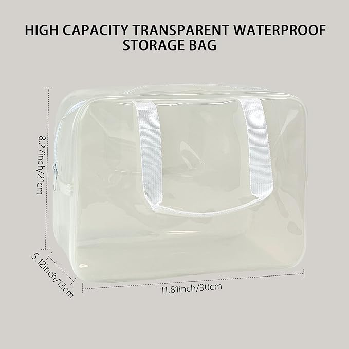 PVC Clear Pure Color Transparent Large Zipper Cosmetic Pouch Travel Makeup Cosmetic Bag with Handle for Travel Bathroom Toiletry Organizer (A23014-101-44)