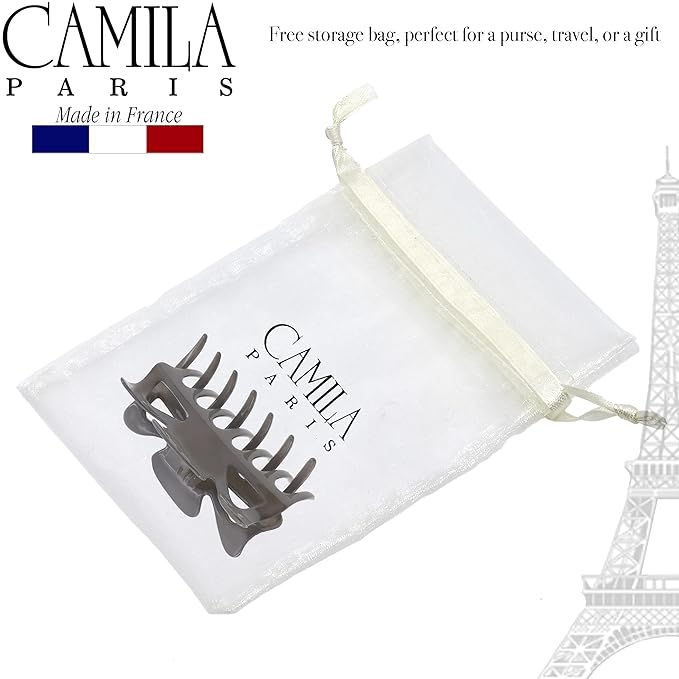 Camila Paris CP3508 French Hair Clip for Women, 3.5 inch Gray for Thick Volume Hair, Girls Hair Claw Clips Jaw, Durable Styling Hair Accessories for Women, Strong Hold No Slip Grip, Made in France