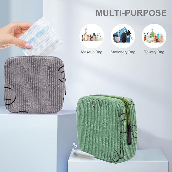 Sanitary Napkin Storage Bag, Corduroy Period Bag for Women, Cute Portable Period Pouch with Zipper, Sanitary Pads Bag Tampons Holder for Purse, First Period