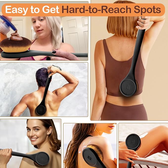Extra Large Body Makeup Brush For Self Tanner, Sunscreen, Self Tan Back Applicator, Wide-Headed Kabuki Brush for Even & Pretty Lotion Application. Bronzer Blend, Long-Handle Face Leg Brush- Black