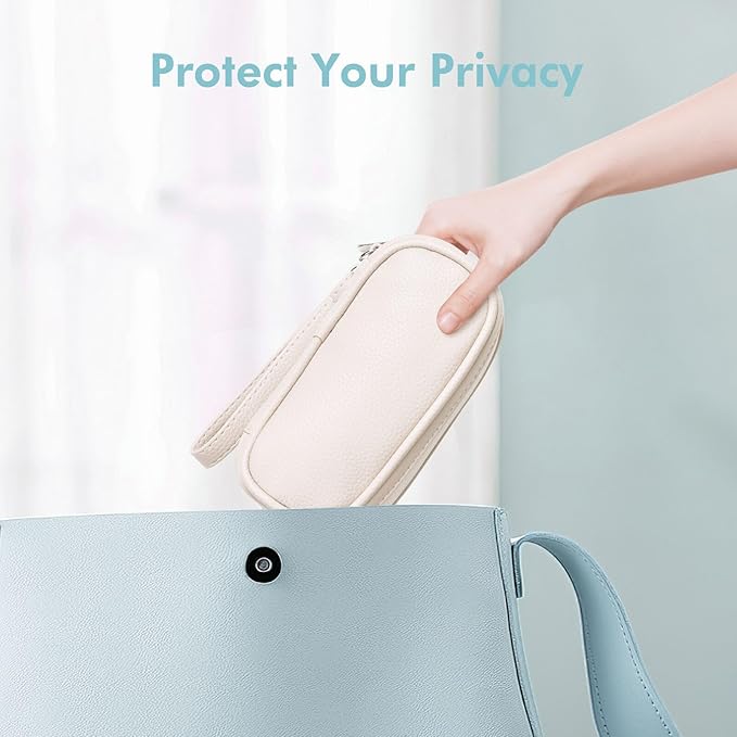 Portable Tampon Organizer Bag, Beige PU Pouch with Handle and Zipper for Women's Period Products