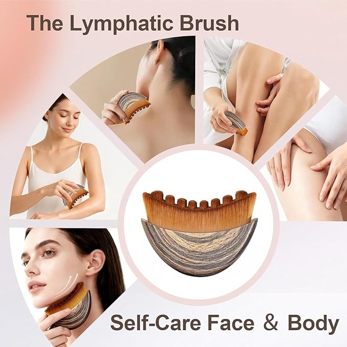 2-Pack Lymphatic Contour Face Brush, Lymphatic Drainage & Contour Face Massage Brush Set for Gua Sha, Puffiness Reduction, Glowing Skin, Gentle Daily Facial and Body Massage Tool