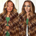 Sunelk Highlight Ombre 13x6 Lace Front Wig Human Hair 34 Inch Honey Blonde Wig 200 Density Glueless HD Lace Frontal Wig for Women 4/27 Highlight Body Wave Lace Front Wigs Human Hair