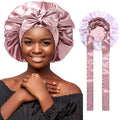 Satin Silk Hair Bonnets for Women Curly Hair Wrap for Sleeping Cap Reversible Bonnet with Tie Band Night Double Layer Sleep Cap ( Reversible Satin Bonnet(Bean Paste + Light Purple)