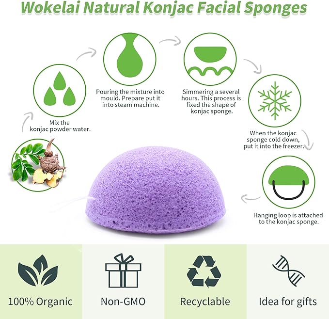 Konjac Facial Sponges for Cleansing Exfoliating - Konjac Face Sponge for Washing Face Body, Natural Cleaning Puff Buff Scrubber for Shower Bath SPA for Babys Men Women