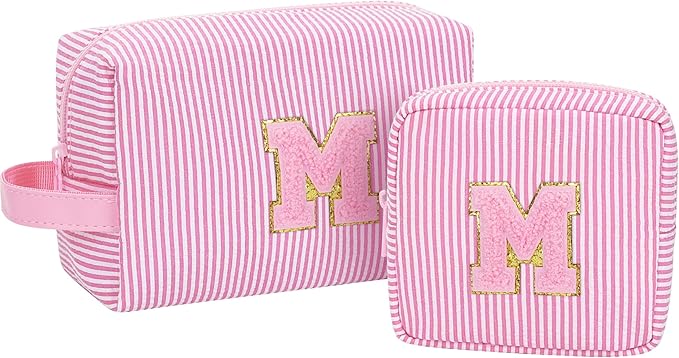 MONSTINA Valentine's Gifts for Mom, Personalized Initial Makeup Bag Cosmetic Bags for Women Cute|Makeup Pouch Birthday Gifts for Mother,Birthday Gift for Her Cute Toiletry Bag,Pink M