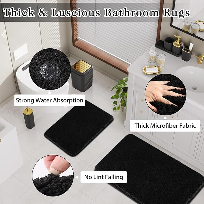 Bathroom Set - Black Bathroom Accessories Set, Bathroom Sets with Shower Curtain and Rugs, 24PC Shower Curtain Set with Hooks, Soap Dispenser, Soap Dish, Toilet Brush Holder and Trash Can