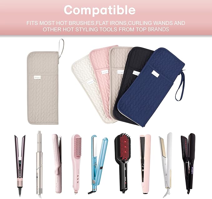 Hot Tools Organizer Heat Resistant Mat Case Hair Tools Holder Travel Bag Portable Hair Styling Tools Cover Pouch for Curling Iron,Flat Iron,Hair Straightener (Camel)