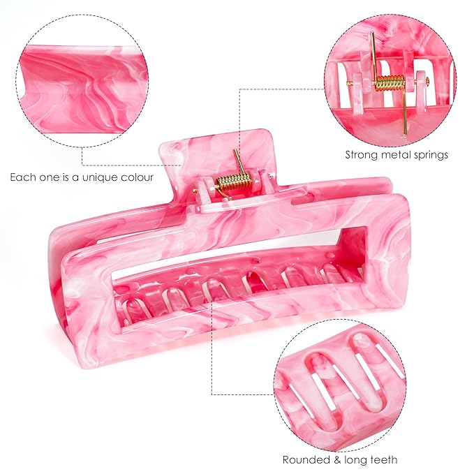 3Pcs Hair Claw Clips for Women, 5 Inch Non slip Large Claw Clip, Reference Ink Painting Design, Ideal for Home Party and Work Styling, Hair Accessories for Girls Gift (Green and Pink and Blue)