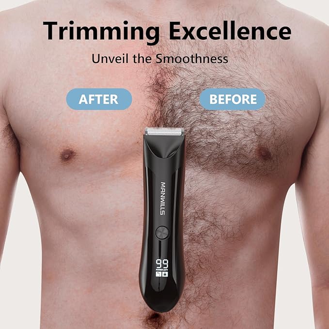 Body Hair Trimmer Men - Ball Trimmer Men, 2 Replaceable Ceramic Blades, Waterproof Pubic Trimmer with Charging Dock, Rechargeable, 7000RPM